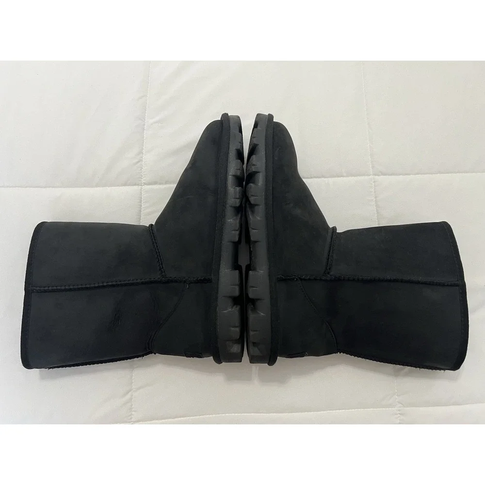 Ugg Essential Short Black Waterproof‎ Leather Warm Comfort Boots Shoes Wool Sz 7